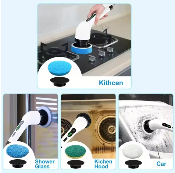 Electric Spin Scrubber with 7 Brush Heads - Cordless Floor Cleaner with Adjustable Handle, USB Rechargeable