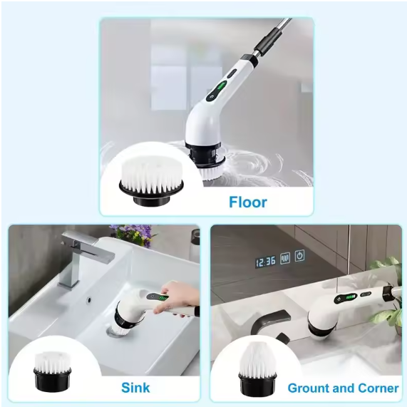 Electric Spin Scrubber with 7 Brush Heads - Cordless Floor Cleaner with Adjustable Handle, USB Rechargeable