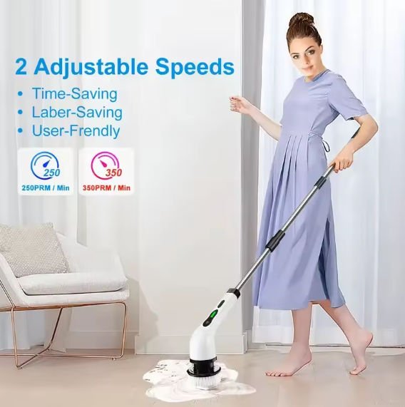 Electric Spin Scrubber with 7 Brush Heads - Cordless Floor Cleaner with Adjustable Handle, USB Rechargeable