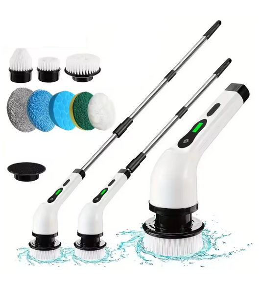 Electric Spin Scrubber with 7 Brush Heads - Cordless Floor Cleaner with Adjustable Handle, USB Rechargeable